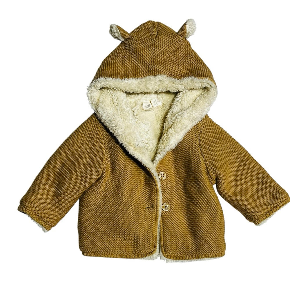 Gap Cozy Brown Hooded Baby Knit Jacket with Ears